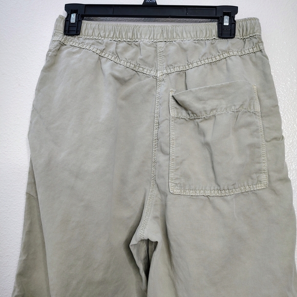 Zara Casual Barrel Pants,Olive Linen Blend Straight Leg Trouser Sz M Waistband - Picture 6 of 9
